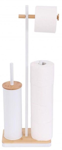 Erga Yami, držiak toaletného papiera s WC kefou a zásobníkom na papier, biela-hnedá, ERG-YKA-P.YAMI-WHT