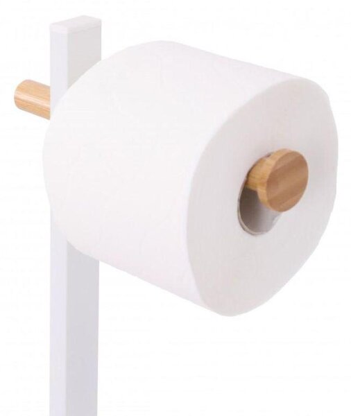 Erga Yami, držiak toaletného papiera s WC kefou a zásobníkom na papier, biela-hnedá, ERG-YKA-P.YAMI-WHT
