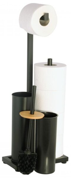 Erga Pap, držiak toaletného papiera s WC kefou a zásobníkom, čierna-hnedá, ERG-YKA-P.PAP-WC-BLK