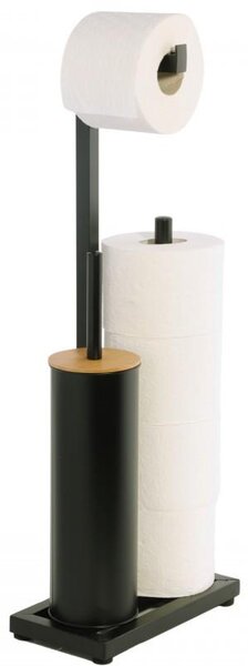Erga Pap, držiak toaletného papiera s WC kefou a zásobníkom, čierna-hnedá, ERG-YKA-P.PAP-WC-BLK