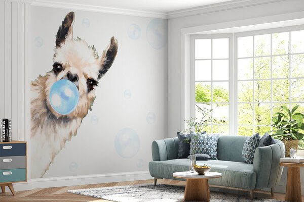 Tapety Lama s modrou žuvačkou, Detské fototapety, u98952v1 : Uwalls.sk