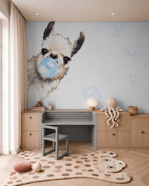 Tapety Lama s modrou žuvačkou, Detské fototapety, u98952v1 : Uwalls.sk