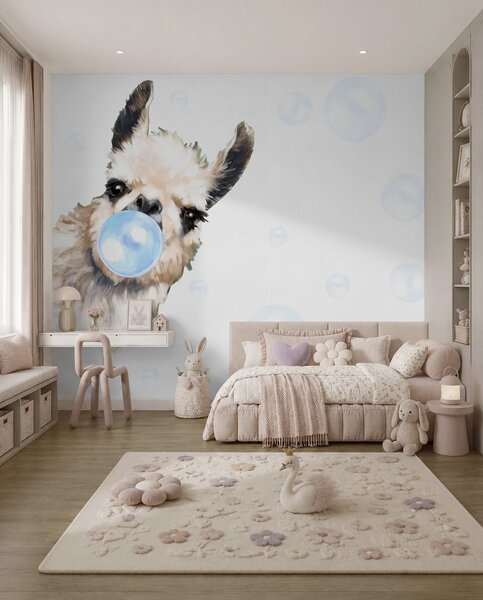 Tapety Lama s modrou žuvačkou, Detské fototapety, u98952v1 : Uwalls.sk