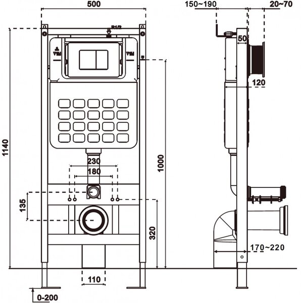 Mexen Tex Air Slim, pneumatický WC rám pod omietku, 61100A