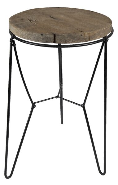 Kovový stôl na kvety s drevenou doskou - Ø 20*32 cm - Clayre & Eef
