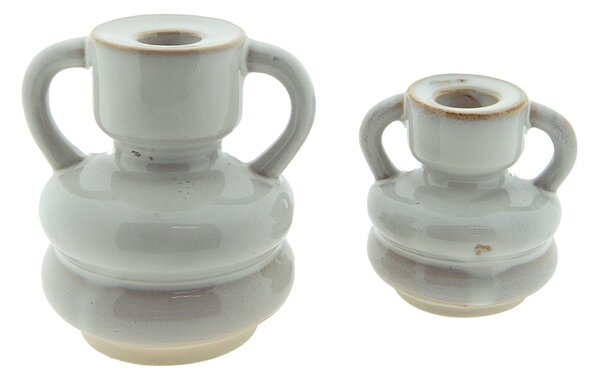 Béžový porcelánový svietnik na úzku sviečku Chrie - Ø 9*9 cm - Clayre & Eef