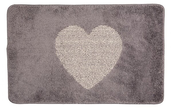Šedá kúpeľnová predložka se srdíčkom - 78*48*1 cm - Clayre & Eef