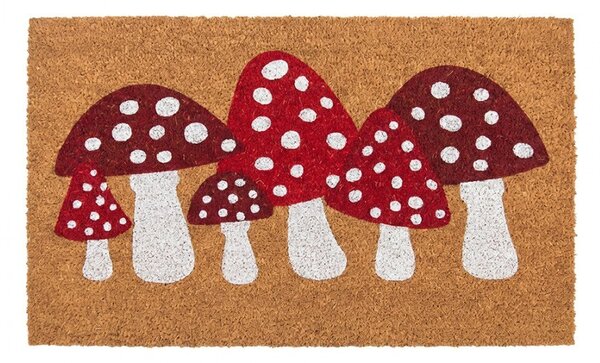 Hnědá kokosová rohožka s muchomůrkami Huby - 75*45*1 cm - Clayre & Eef