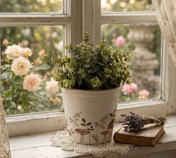 Béžový obal na kvetináč s hubkami Little Forest Jewels M - Ø 15*14 cm - Clayre & Eef