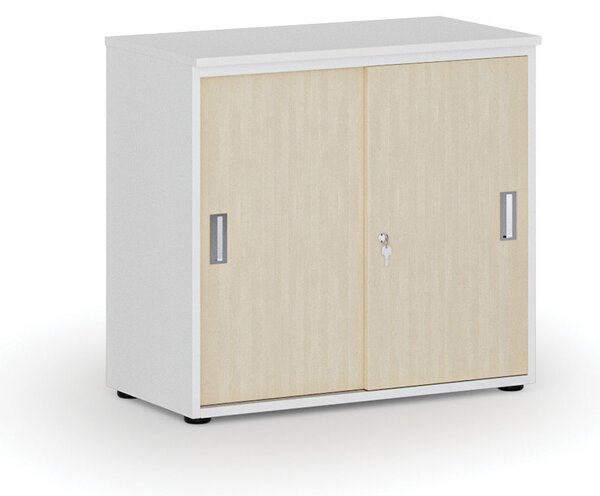 Kancelárska skriňa so zasúvacími dverami PRIMO WHITE, 800 x 420 x 740 mm, biela/breza