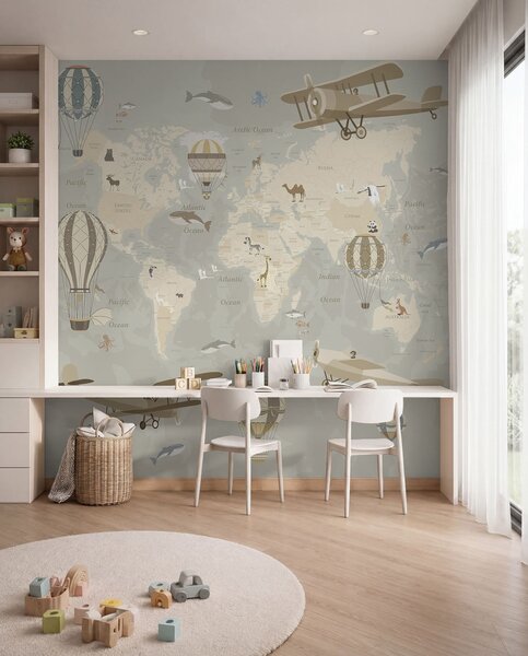Tapety Mapa sveta s balónmi I, Detské fototapety, u36066d1 : Uwalls.sk