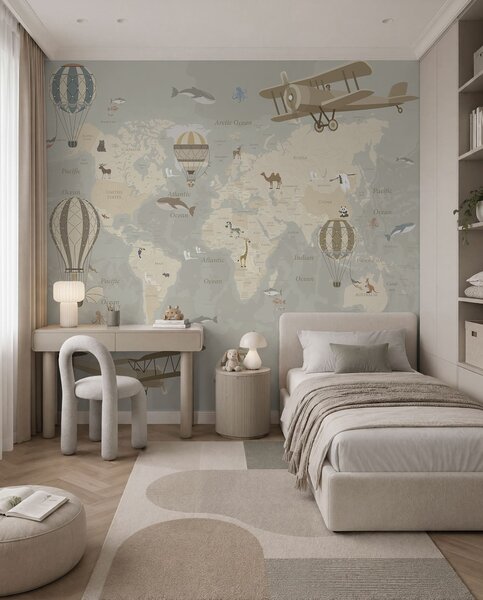 Tapety Mapa sveta s balónmi I, Detské fototapety, u36066d1 : Uwalls.sk