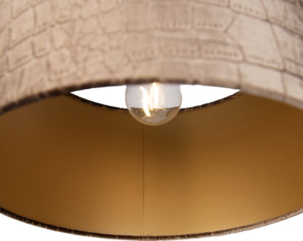 Závesná lampa čierna s tienidlom s krokodílím vzorom a zlatým interiérom 35 cm 3-svetlá - Cava