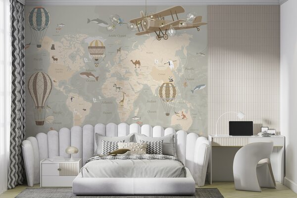 Tapety Mapa sveta s balónmi I, Detské fototapety, u36066d1 : Uwalls.sk