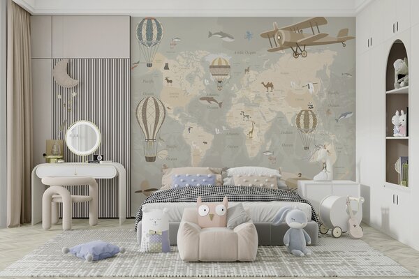Tapety Mapa sveta s balónmi I, Detské fototapety, u36066d1 : Uwalls.sk