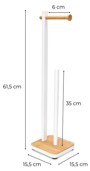 Erga Gasa, držiak na toaletný papier so zásobníkom na postavenie 62cm, biela-prírodná hnedá, ERG-YKA-P.GASA-WHT