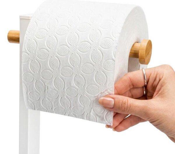Erga Gasa, držiak na toaletný papier so zásobníkom na postavenie 62cm, biela-prírodná hnedá, ERG-YKA-P.GASA-WHT