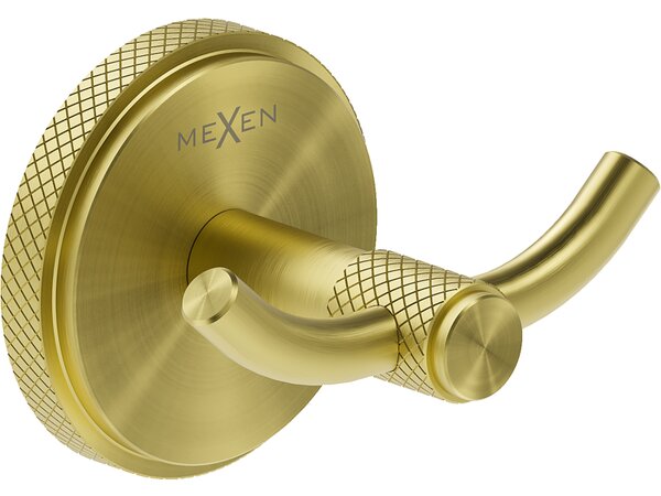 Mexen Gravo, nástenný dvojitý háčik na uteráky, zlatá matná, 70A93012-55
