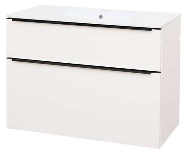 Mereo Mereo, Mailo, kúpeľňová skrinka s keramickým umývadlom 101 cm, čierne madlo, MER-CN512B