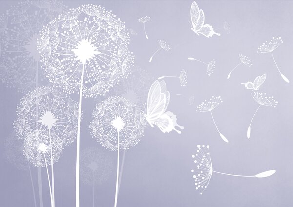 Tapety Jemné púpavy s modrými motýľmi, Fototapety s kvetmi, u99597v4 : Uwalls.sk