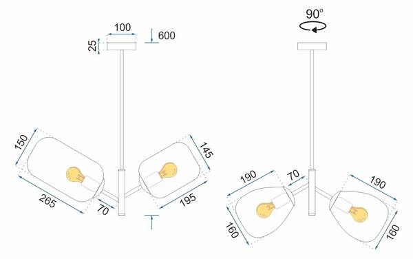 Toolight Toolight, Stropné svietidlo zo skla viacfarebné E14 60W APP436-4C, OSW-00565