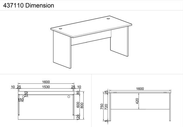 Kancelársky písací stôl MIRELLI, 160x80 cm, breza