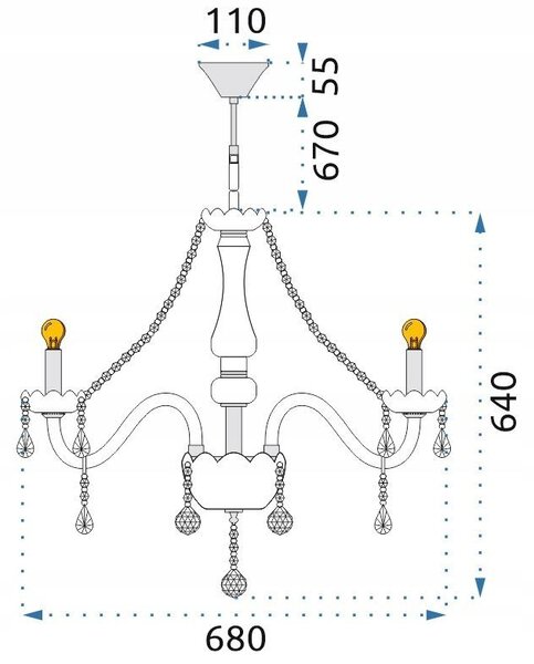 Toolight - Krištáľový závesný luster 8xE14 60W, strieborná, OSW-04600