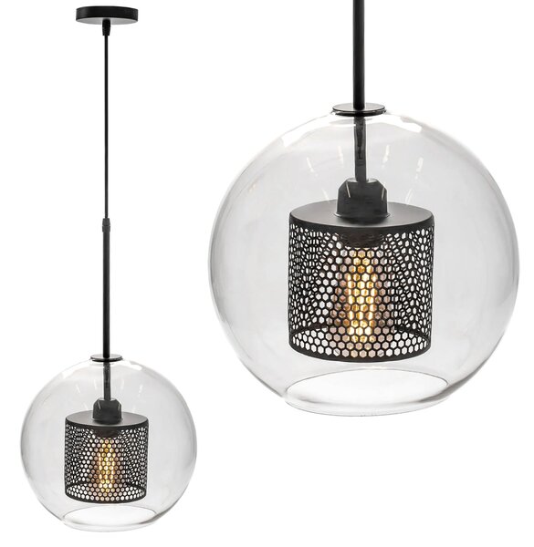 Toolight - Sklenená závesná lampa loft APP557-1CP 20cm 1xE27 60W, čierna, OSW-08750