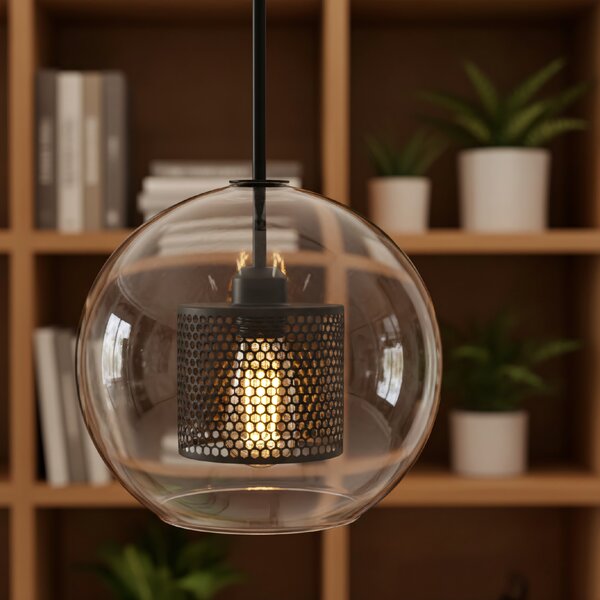 Toolight - Sklenená závesná lampa loft APP557-1CP 20cm 1xE27 60W, čierna, OSW-08750