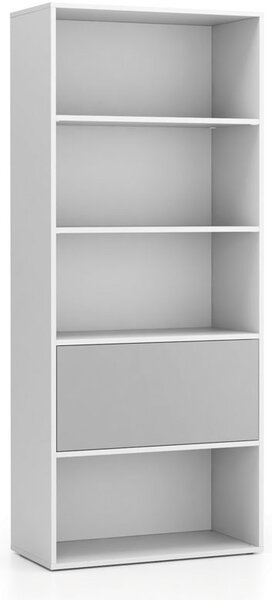 Vysoký kancelársky policový regál LAYERS, 1 box, 800 x 400 x 1905, biela / sivá