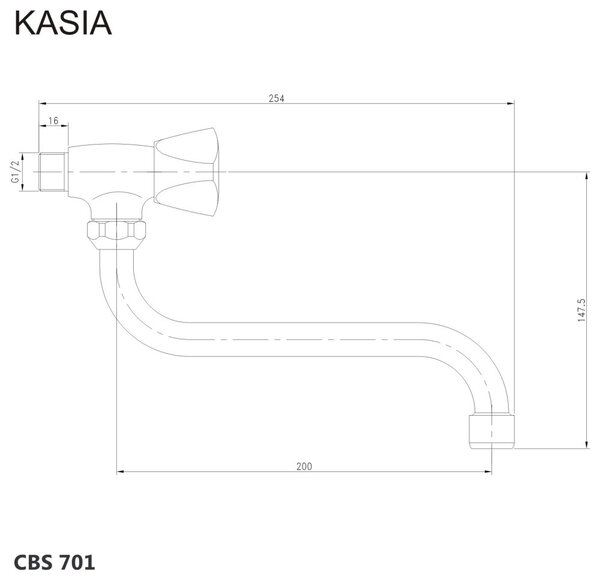 Mereo Mereo, Umývadlový kohútik nástenný, Kasia, s ramienkom otočným ø 18 mm - 200 mm, chróm, MER-CBS701