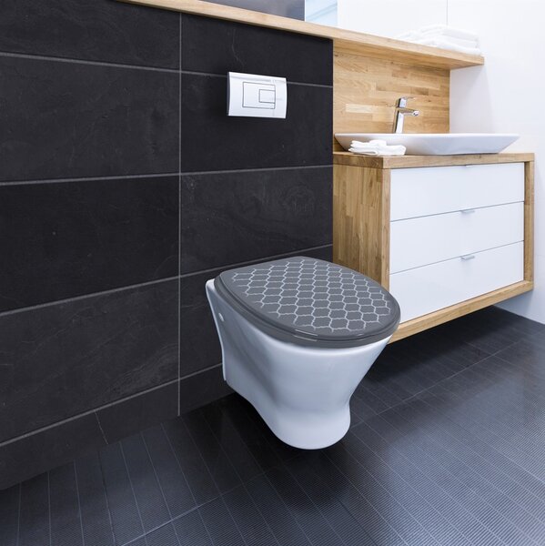 BISK Erga Iris, toaletné WC sedátko z polypropylénu, šedá so vzorom Orient, ERG-07989