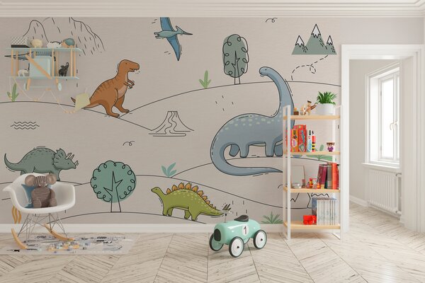Tapety Farebné dinosaury na kopcoch, Detské fototapety, Fototapety dinosaury, w00637 : Uwalls.sk