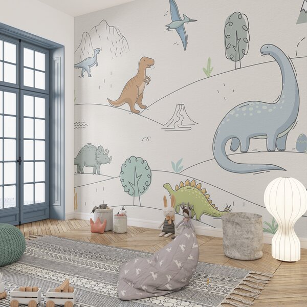 Tapety Farebné dinosaury na kopcoch, Detské fototapety, Fototapety dinosaury, w00637 : Uwalls.sk