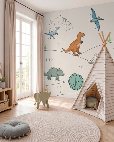 Tapety Farebné dinosaury na kopcoch, Detské fototapety, Fototapety dinosaury, w00637 : Uwalls.sk