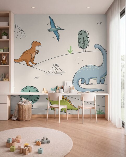Tapety Farebné dinosaury na kopcoch, Detské fototapety, Fototapety dinosaury, w00637 : Uwalls.sk