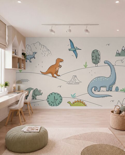 Tapety Farebné dinosaury na kopcoch, Detské fototapety, Fototapety dinosaury, w00637 : Uwalls.sk