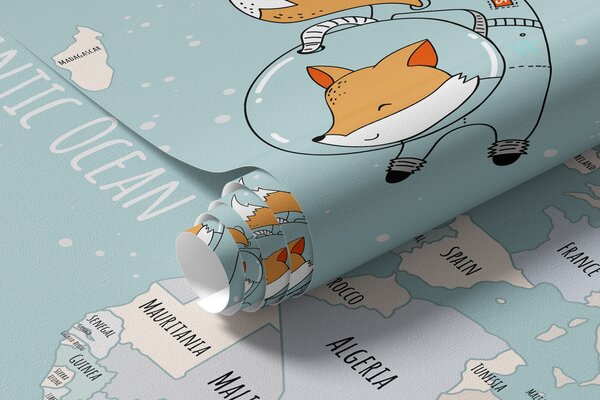 Tapety Mapa krajín sveta so zvieracími astronautmi, Detské fototapety, w00066d1 : Uwalls.sk