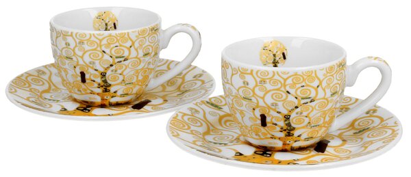 Porcelánová šálka s podšálkou Klimt Ecru Tree Of Life 90 ml sada 2ks