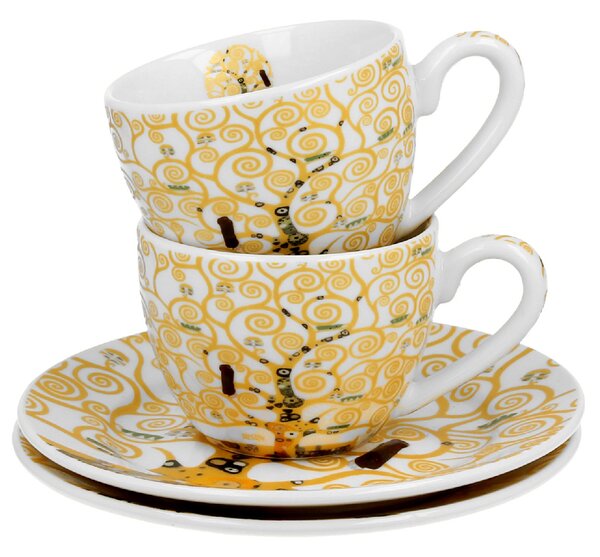 Porcelánová šálka s podšálkou Klimt Ecru Tree Of Life 90 ml sada 2ks