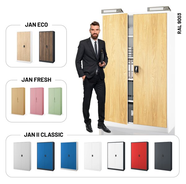 Kovová kancelárska skrinka Biely/ Zlatý dub: Eco Design JAN II