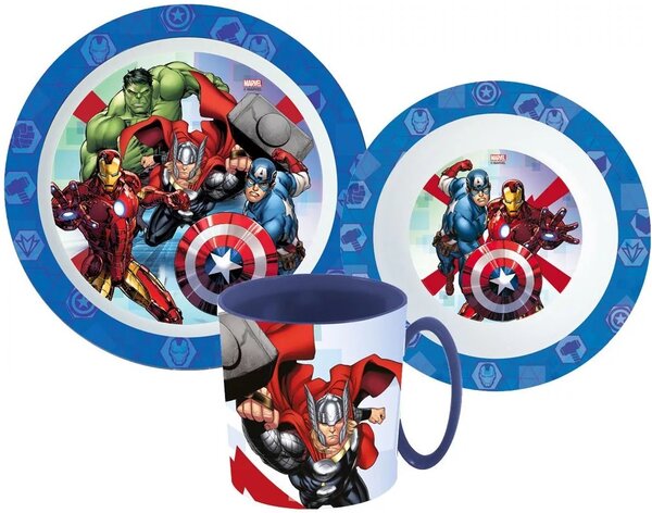 Sada plastového riadu Avengers s hrnčekom - súprava 3 ks