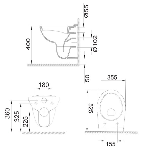 Mereo Mereo, WC závesné, RIMLESS, 530x355x360, keramické, vr. sedátka CSS124, MER-VSD81S2
