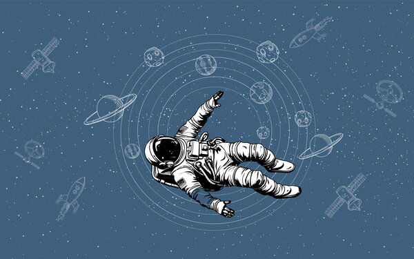Tapety Astronaut a planéty na modrom pozadí, Fototapety vesmír, w00712v3 : Uwalls.sk