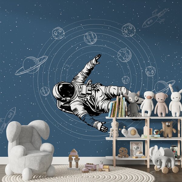 Tapety Astronaut a planéty na modrom pozadí, Fototapety vesmír, w00712v3 : Uwalls.sk