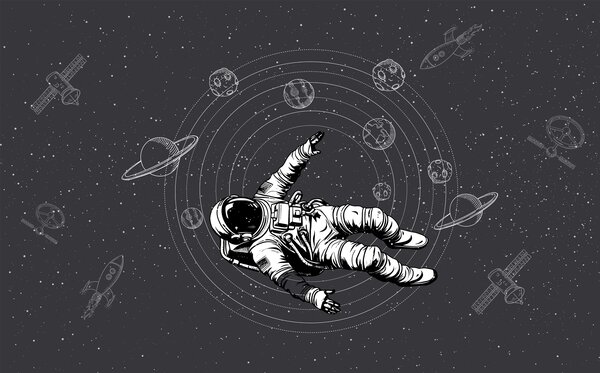Tapety Astronaut a planéty na tmavosivom pozadí, Fototapety vesmír, w00712v5 : Uwalls.sk