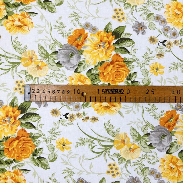 Ervi Bavlnená látka/plátno š.240cm - Žlté a šedé kvety - 13025-38, metráž