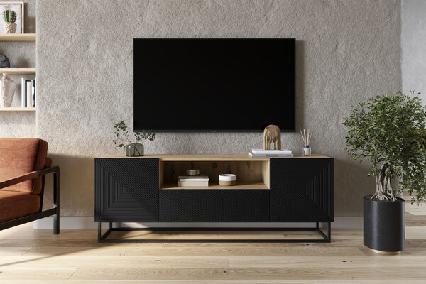 TV stolík Asha 167 cm so zásuvkou a kovovou konštrukciou - artisan / čierny mat