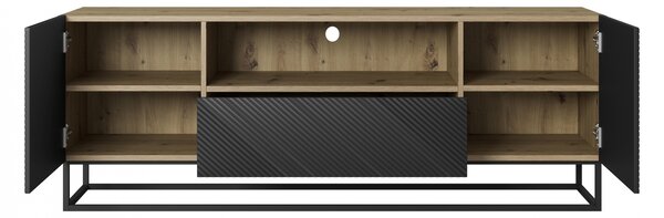TV stolík Asha 167 cm so zásuvkou a kovovou konštrukciou - artisan / čierny mat