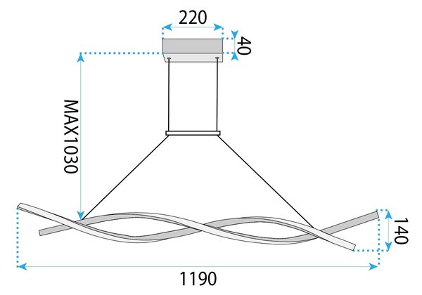 Toolight Toolight, LED závesné osvetlenie 120cm, 46W, 3000K, 2000lm, LHJ020-CP, čierna, OSW-50046